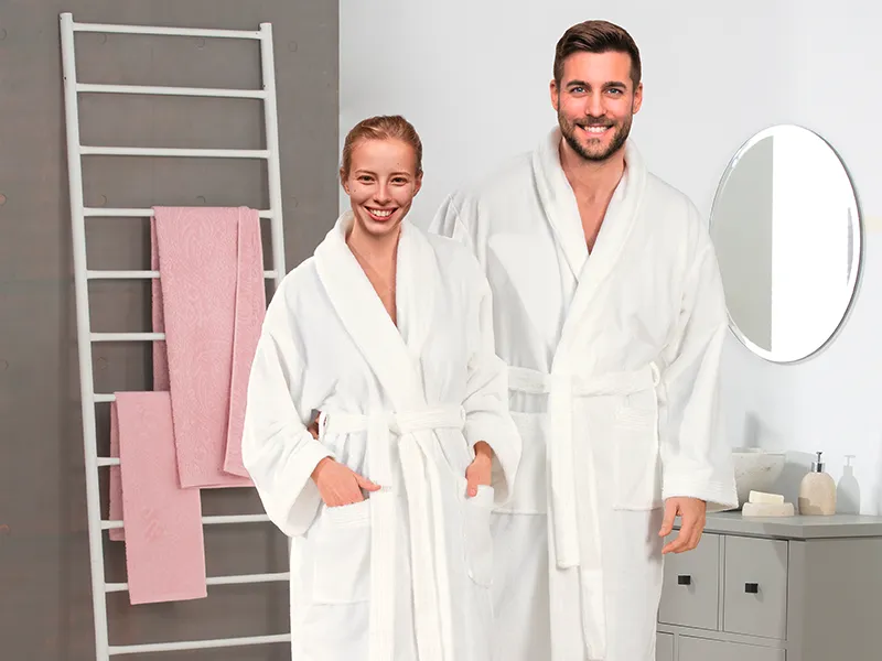 Peignoirs DUO-Soft Bleu/Blanc cassé