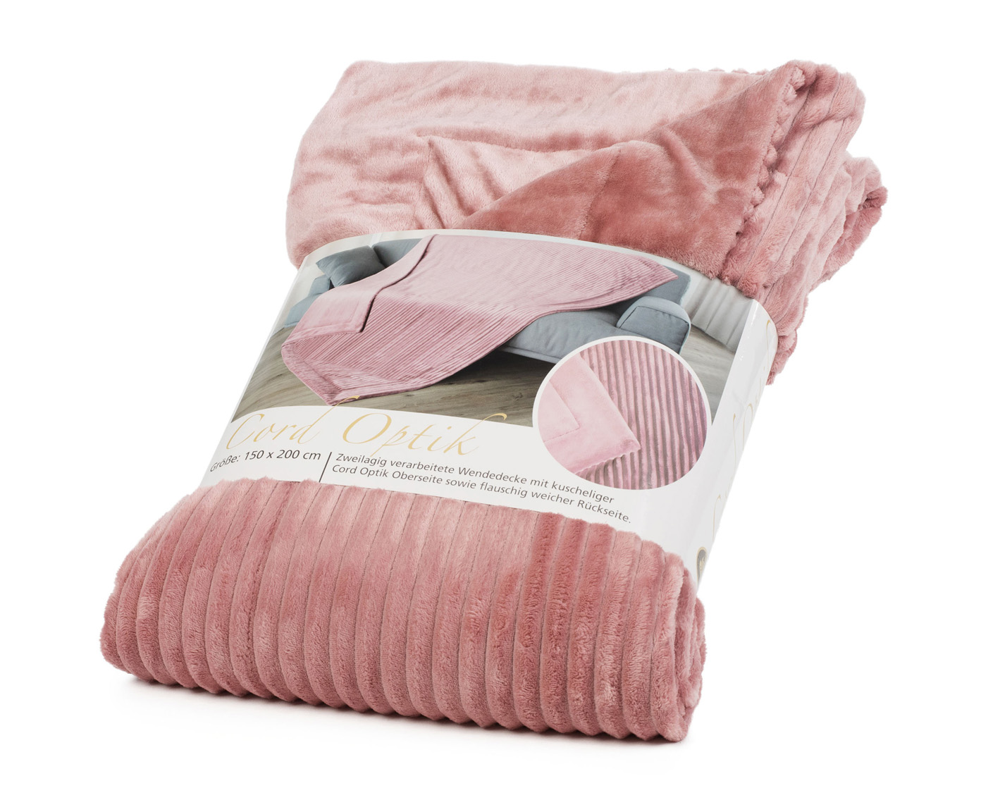 Plaids Cord Optik 150x200 vieux rose